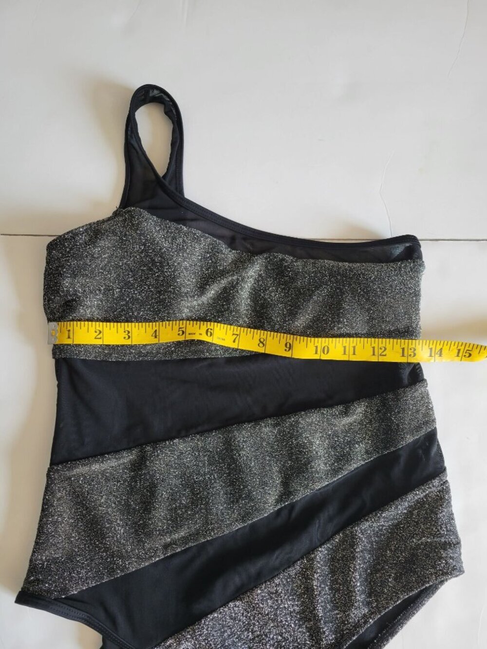 Coeur De Vague One Shoulder Silver Black Mesh 1 Piece Swim Suit Size L Beach - Picture 4 of 9